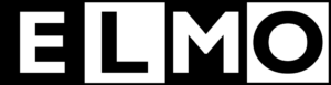 Bold black text spelling "ELMO" on a white background, with each letter in a separate square.