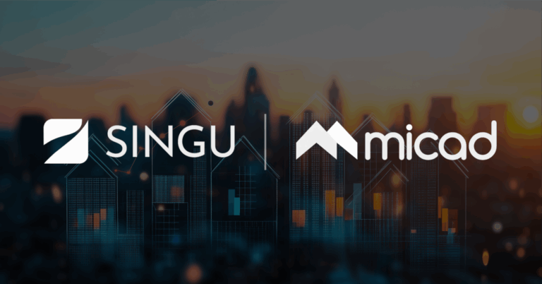 Logos of Signu and Micad overlays a colorful cityscape that is outlined